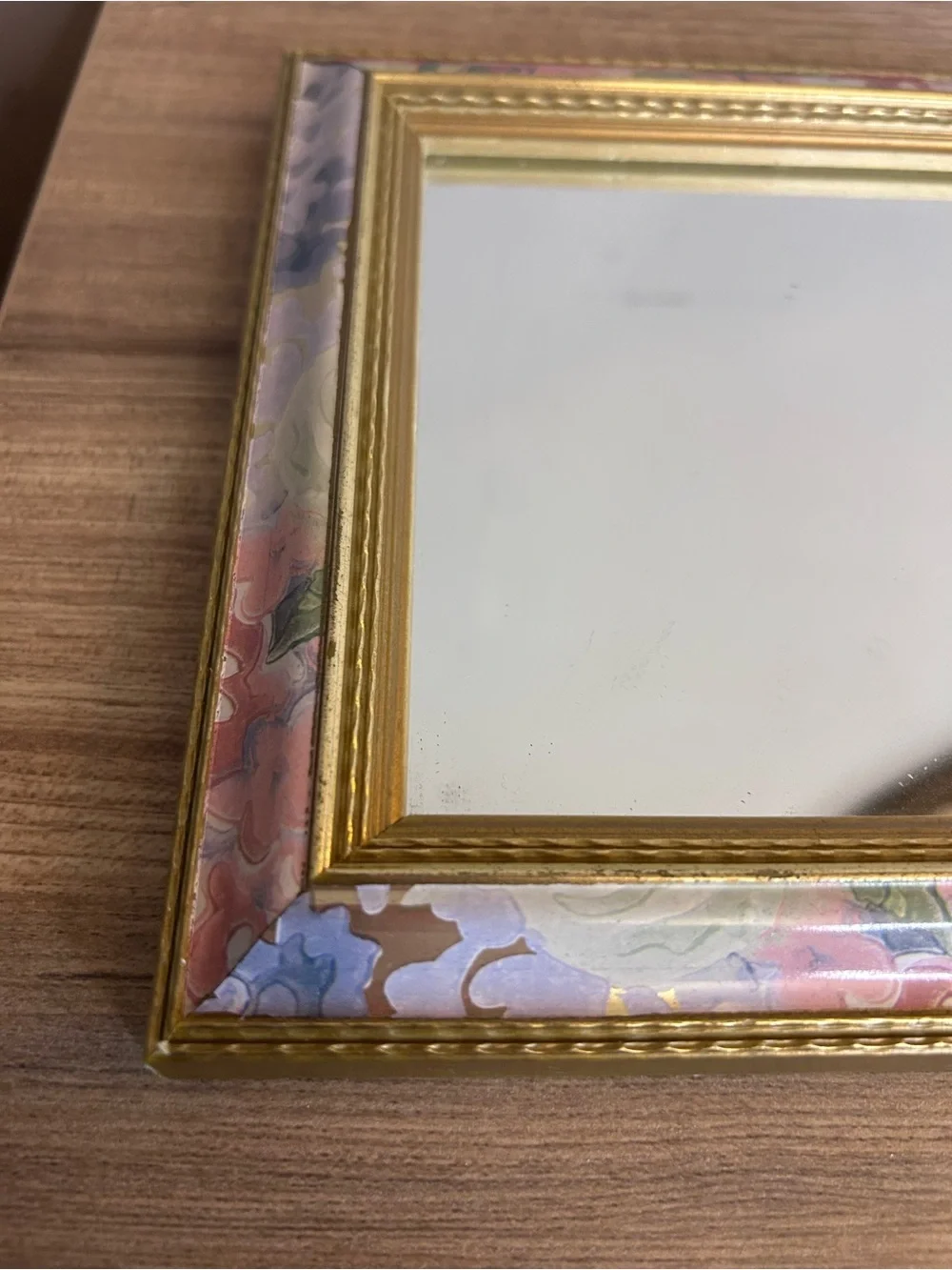 Square Gold Wall Mirror with Pastel Floral Frame